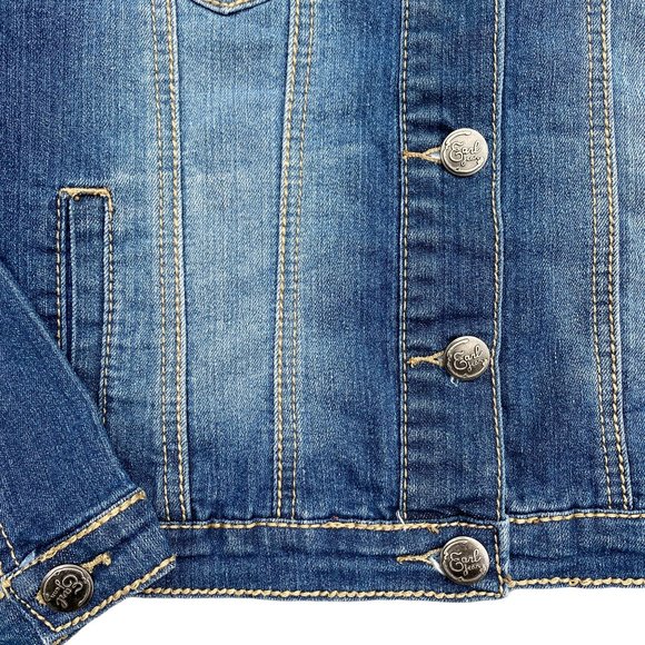 Earl Jean Distressed Faded Denim Trucker Jean Jacket-Gilmore Girls vibe-size S - Picture 6 of 16